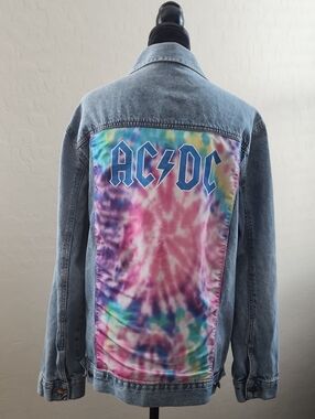 AC/DC Light Blue Denim Jacket with Pink & Purple Tie-Dye Back
